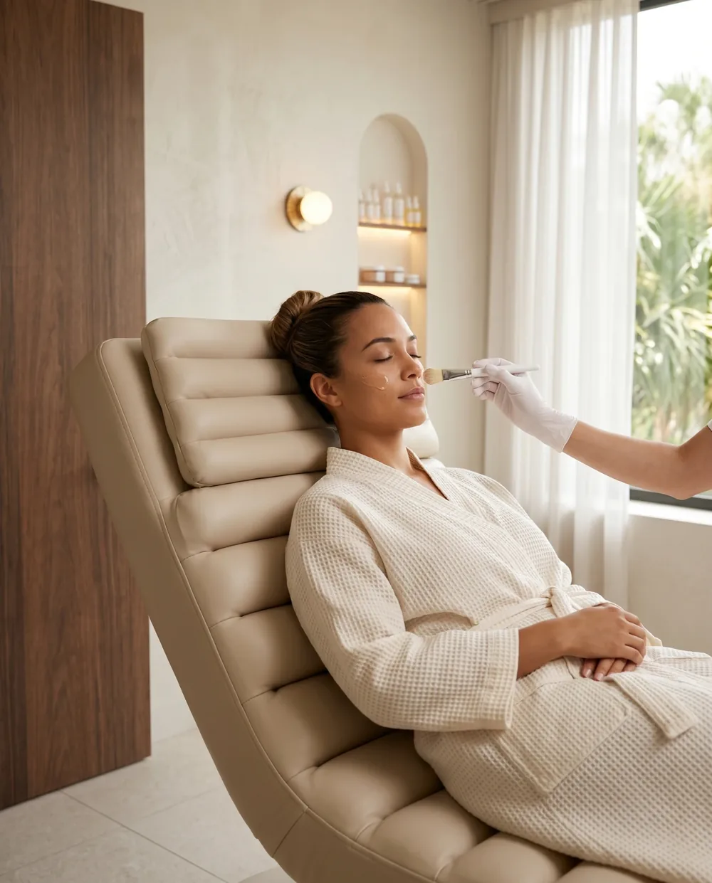 Client receiving a facial mask treatment